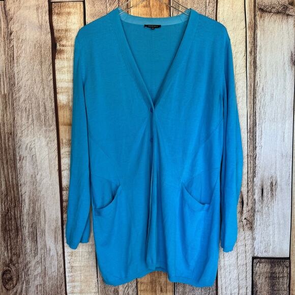 Lafayette 148 Cardigan Sweater Teal Cotton Viscose Basic Classic Layer Work XL - Picture 1 of 8